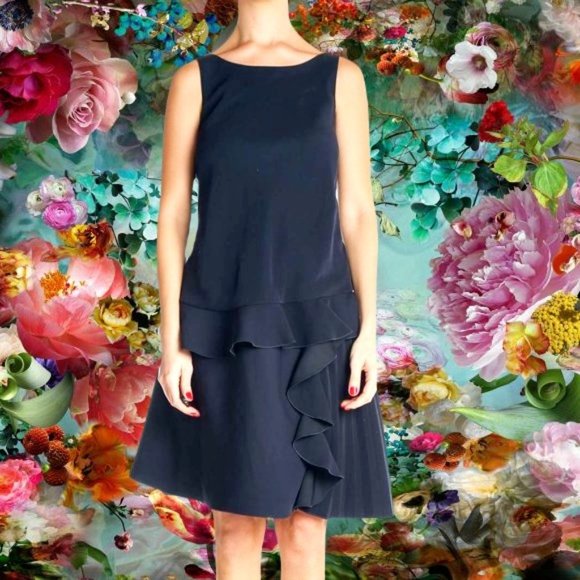 Adeam Dresses & Skirts - Adeam Navy Dress Sleeveless A-line Ruffles Pleats